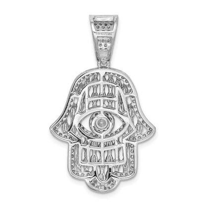Sterling Silver Rhodium-plated White & Blue Cubic Zirconia Hamsa Eye Pendant