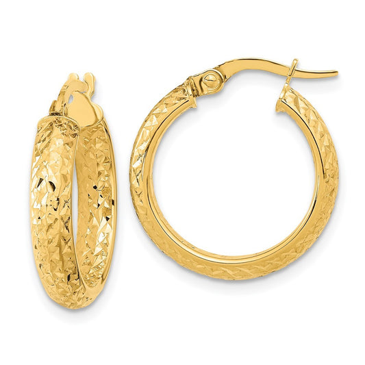 14k Yellow Gold Polished and Diamond-cut Inside and Out Fancy Hoop Earrings