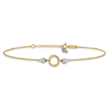 14k Two-tone Circle and Diamond-cut Beads Bead Dangle Extender  10" Anklet