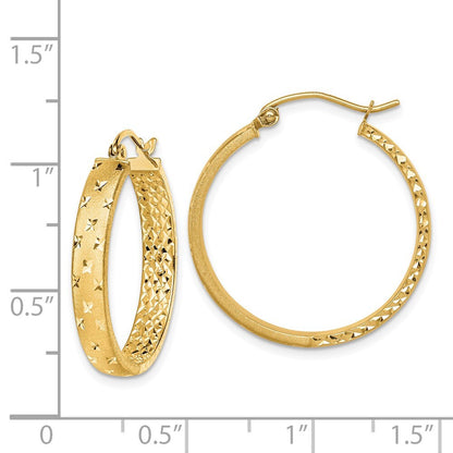 14k Yellow Gold Satin and Polished Diamond-cut In/Out Hoop Earrings