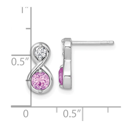 Sterling Silver Polished Round Lab Created Ruby and CZ Infinity Earrings