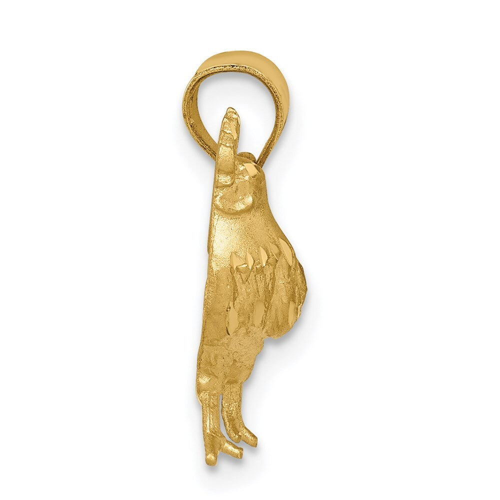 14k Yellow Gold Satin Diamond-Cut Rooster Pendant for Women