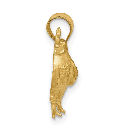 14k Yellow Gold Satin Diamond-Cut Rooster Pendant for Women