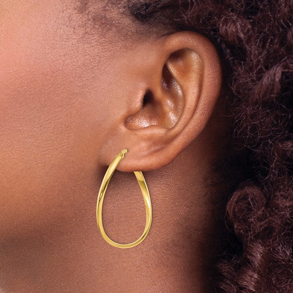 14k Yellow Gold 3mm Twisted Oval Hoop Earrings Gift for Women