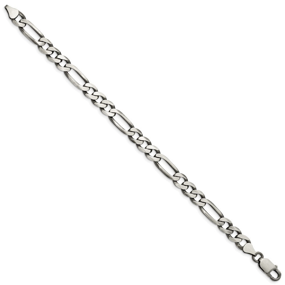 Sterling Silver Antiqued 7.5mm Figaro Chain Bracelet