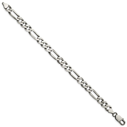 Sterling Silver Antiqued 7.5mm Figaro Chain Bracelet