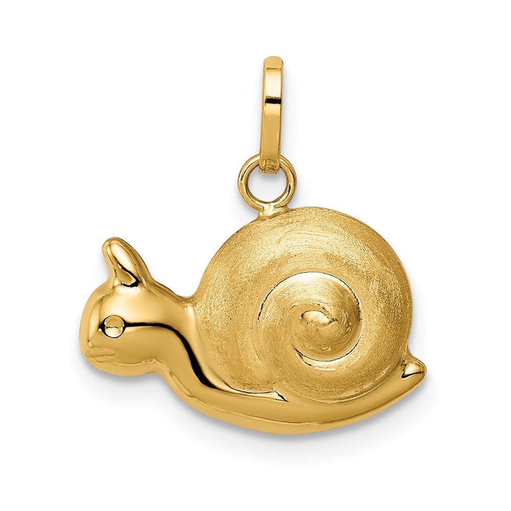 14k Yellow Gold Hollow Satin & Polished Snail Charm Pendant for Women