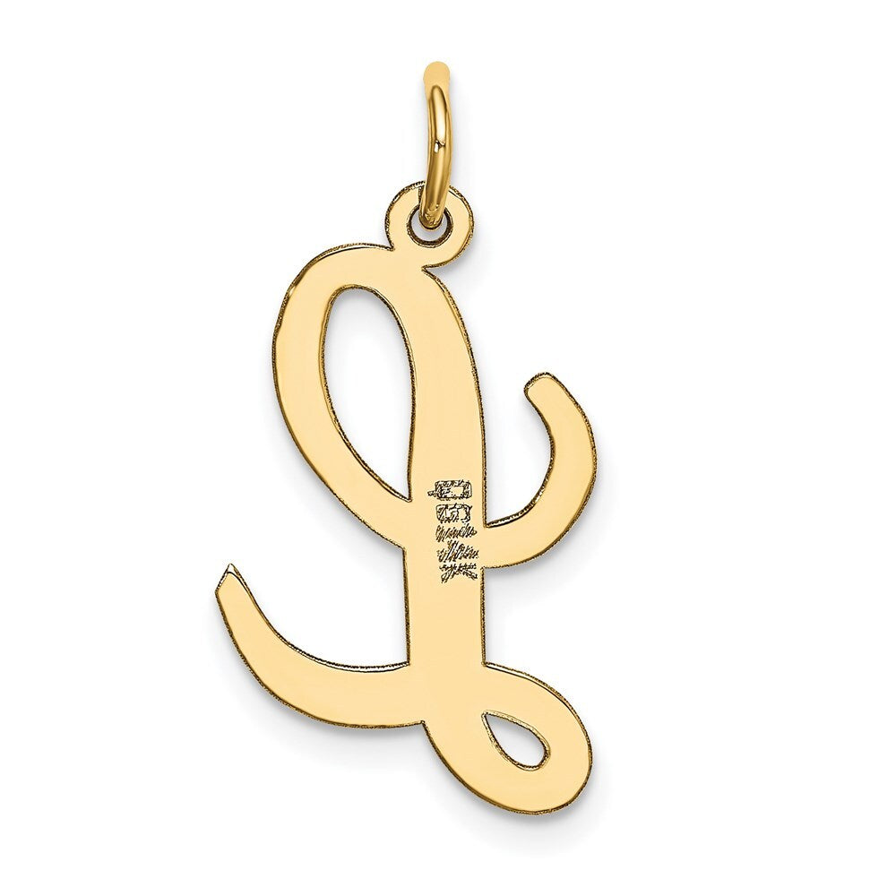 14k Yellow Gold Large Script Letter L Initial Charm Pendant for Women