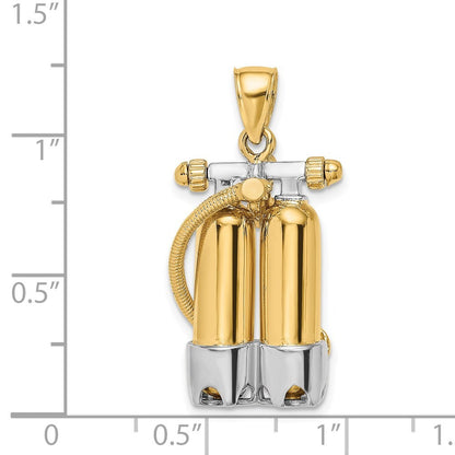 14k Yellow Gold w Rhodium 3-D Double Scuba Tanks W Air Hose Charm