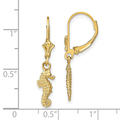 14k Yellow Gold Seahorse Drop Dangle Earrings