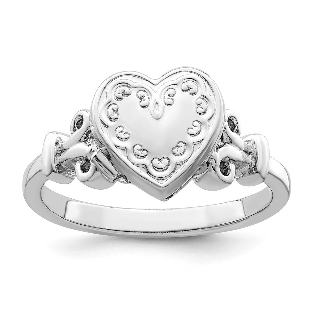 Sterling Silver Rhodium-plated 10mm Locket Ring Size 7
