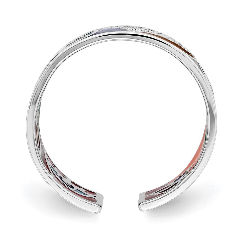 Sterling Silver Abstract Multi-color Enamel & Cubic Zirconia Cuff Ring SZ 8