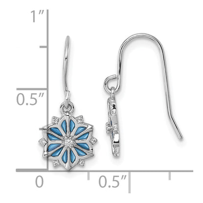 Sterling Silver Blue Enamel and CZ Snowflake Dangle Earrings