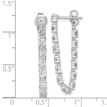 Sterling Silver Polished Cubic Zirconia Front and Back Post Dangle Earrings