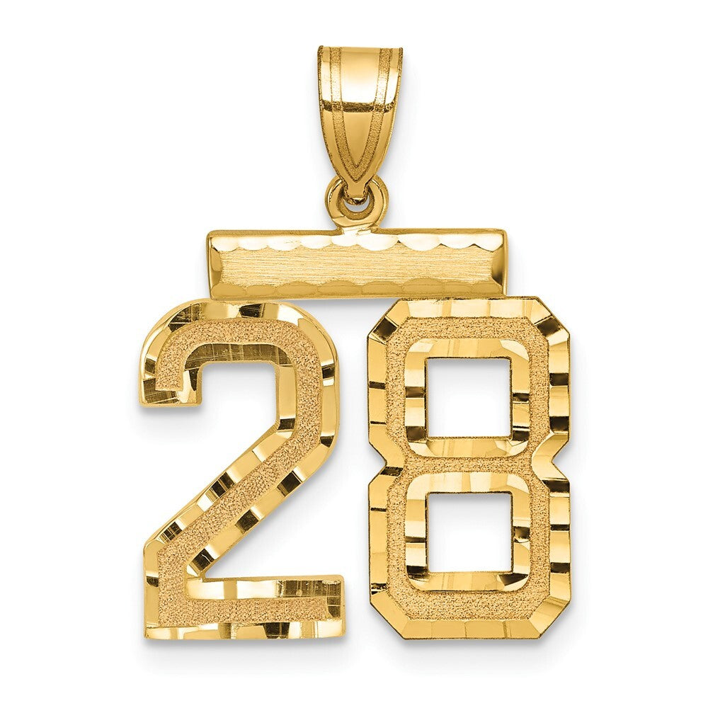 14k Yellow Gold Medium Diamond-cut Number 28 Charm Pendant for Women