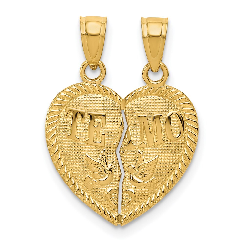 14k Yellow Gold Break Apart Diamond-cut TE AMO Heart Pendant for Women