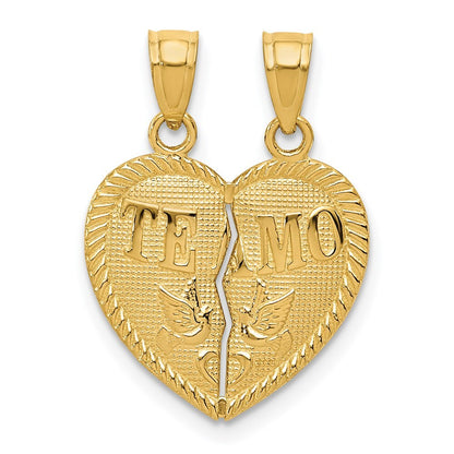 14k Yellow Gold Break Apart Diamond-cut TE AMO Heart Pendant for Women