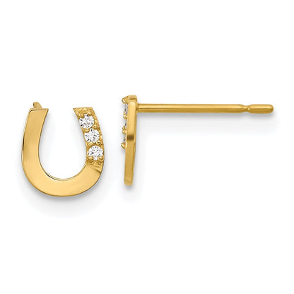 14k Yellow Gold Cubic Zirconia Children's Horseshoe Stud Earrings