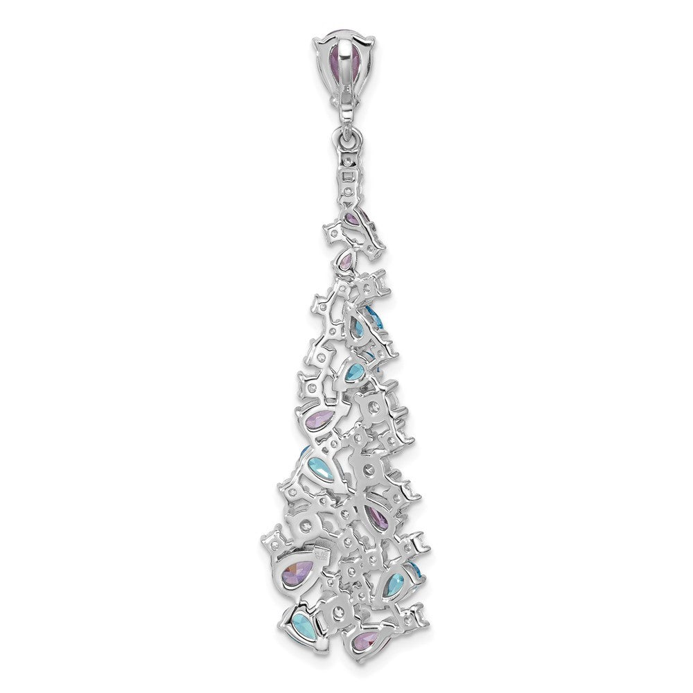 Sterling Silver Polished White Blue Purple Cubic Zirconia Teardrop Pendant