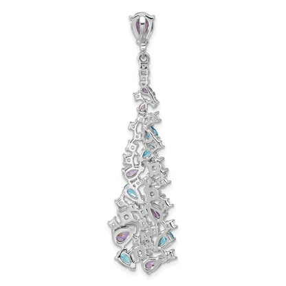 Sterling Silver Polished White Blue Purple Cubic Zirconia Teardrop Pendant