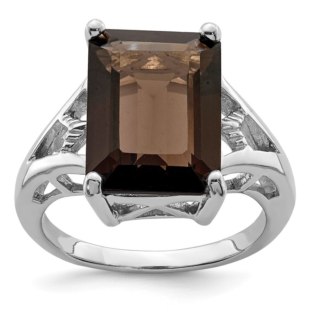 Sterling Silver Rhodium Smoky Quartz Ring Size 7