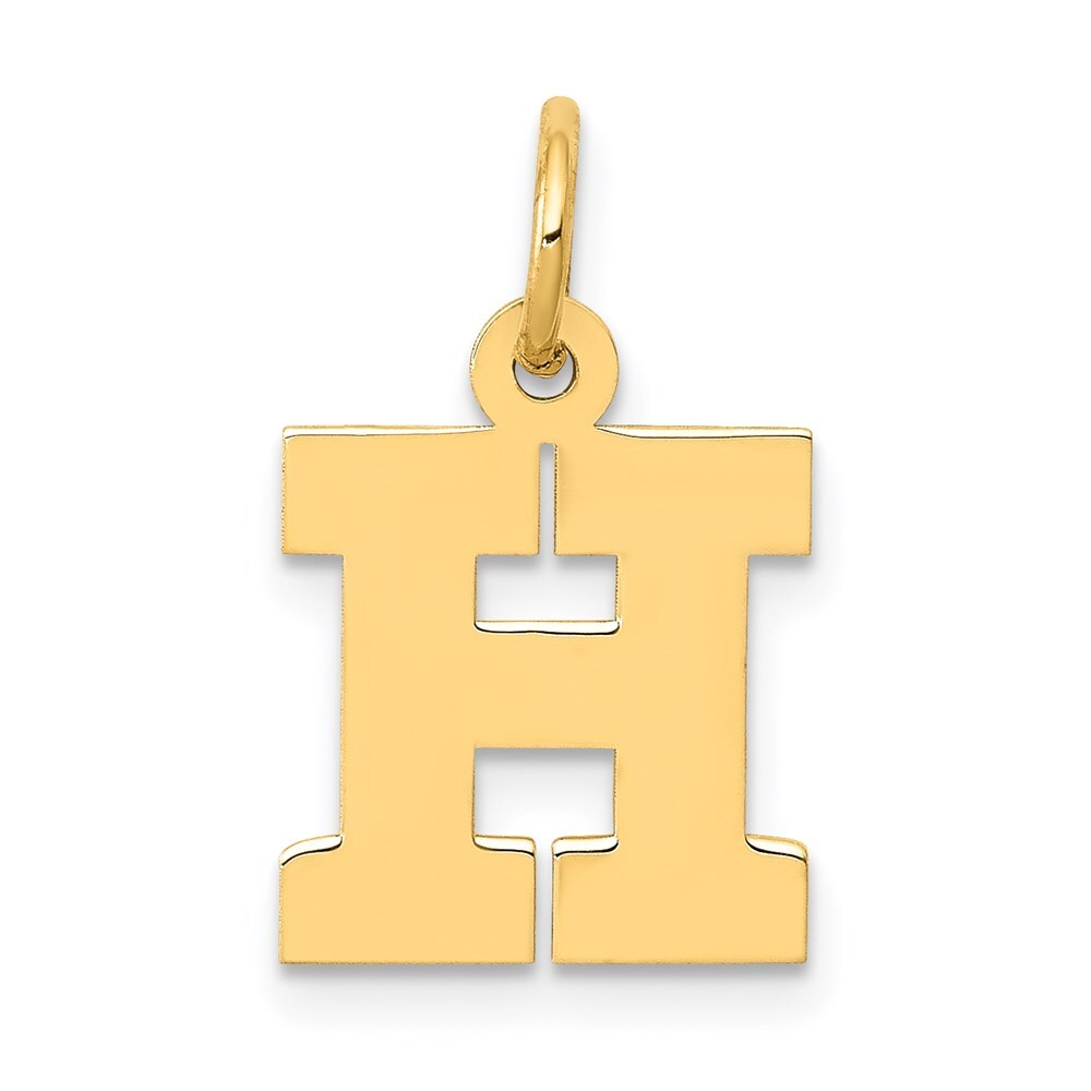 14k Yellow Gold Small Block Letter H Initial Charm Pendant for Women