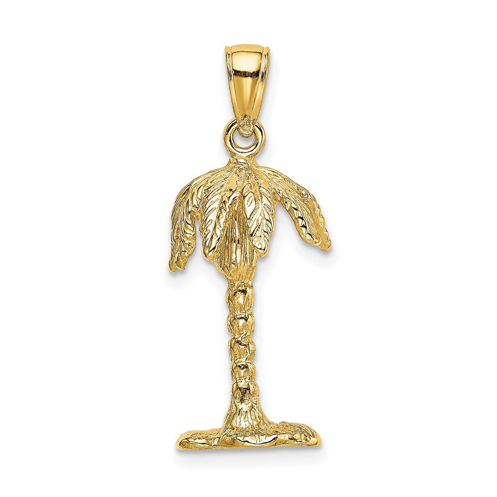 14k Yellow Gold 3-D Textured Palm Tree Charm Pendant for Women