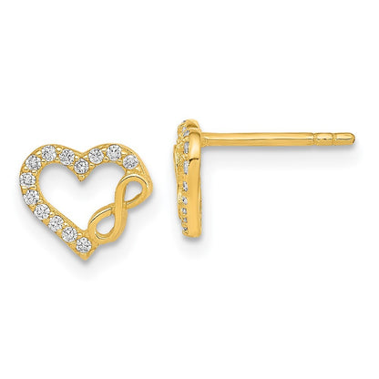 14k Gold Polished Cut Out Heart & Infinity Sign Cubic Zirconia Stud Earrings