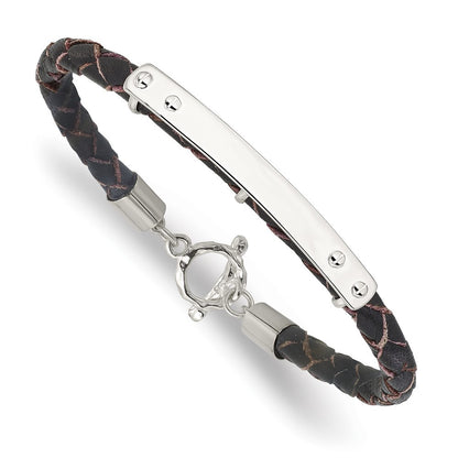 Sterling Silver Genuine Leather ID 8in Toggle Bracelet