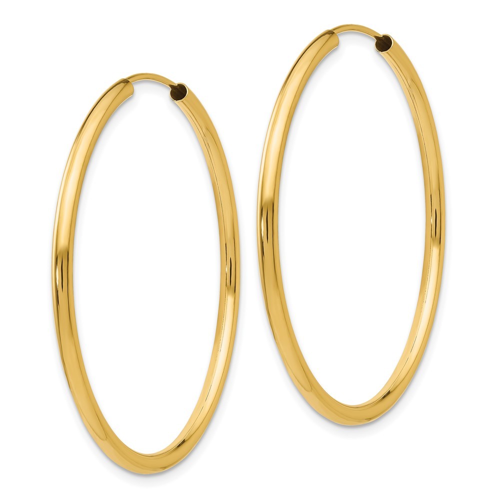 14k Yellow Gold Polished Round Endless 2mm Hoop Earrings