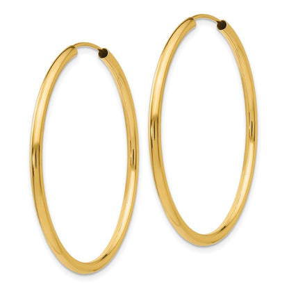 14k Yellow Gold Polished Round Endless 2mm Hoop Earrings
