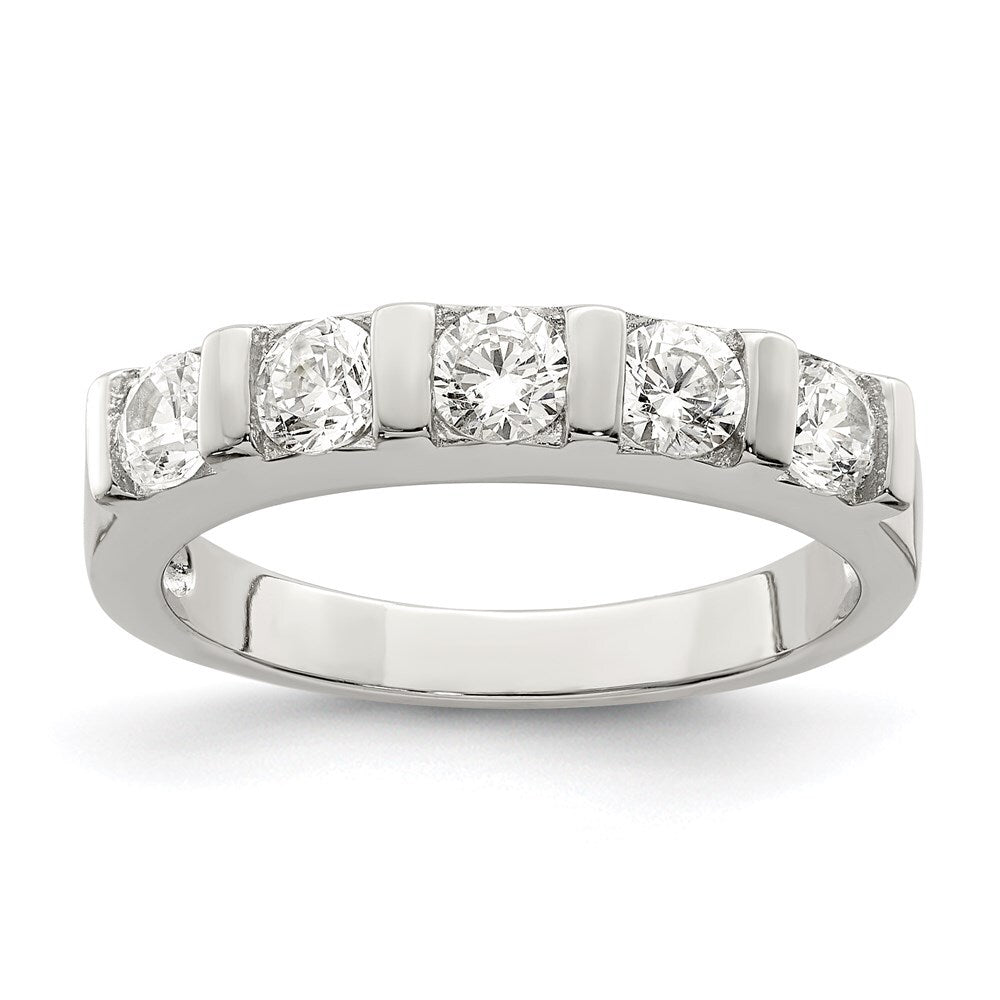 Sterling Silver Rhodium-plated Cubic Zirconia 5-Stone Ring Size 8