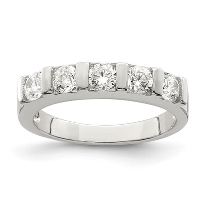 Sterling Silver Rhodium-plated Cubic Zirconia 5-Stone Ring Size 8