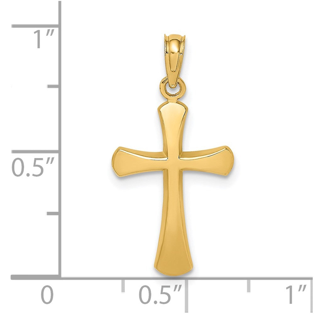 14k Yellow Gold Polished Beveled Cross Round Tips Charm Pendant