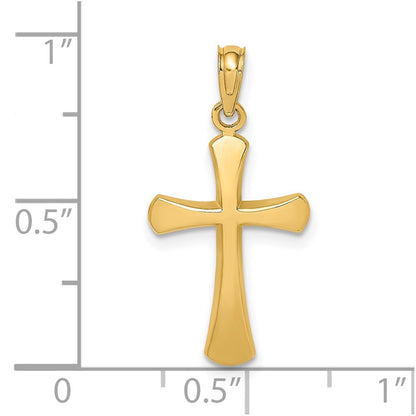 14k Yellow Gold Polished Beveled Cross Round Tips Charm Pendant