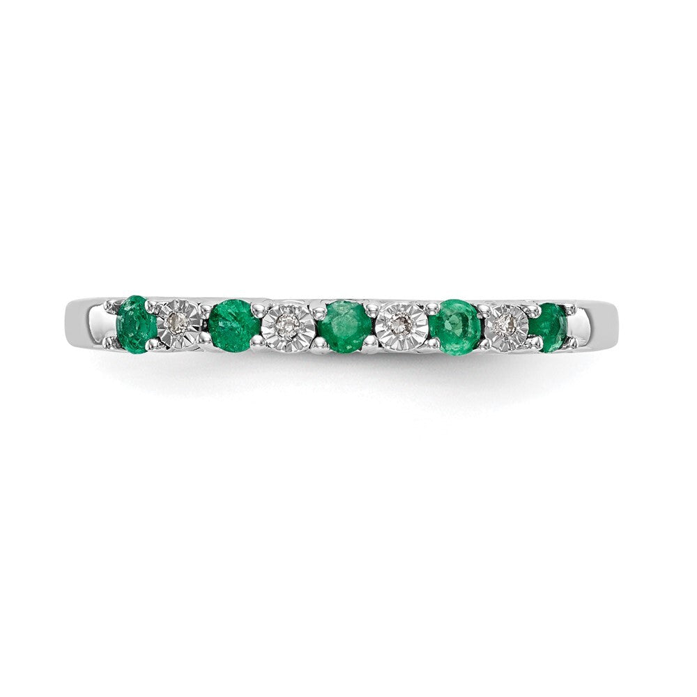 14k White Gold .01 carat Diamond and Emerald Complete Band Size 7