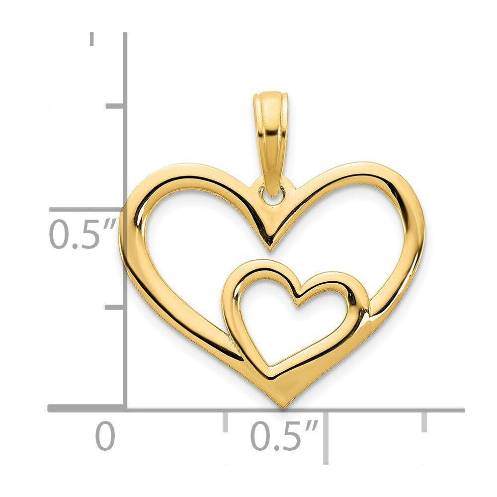 14k Yellow Gold Heart in a Heart Pendant for Women