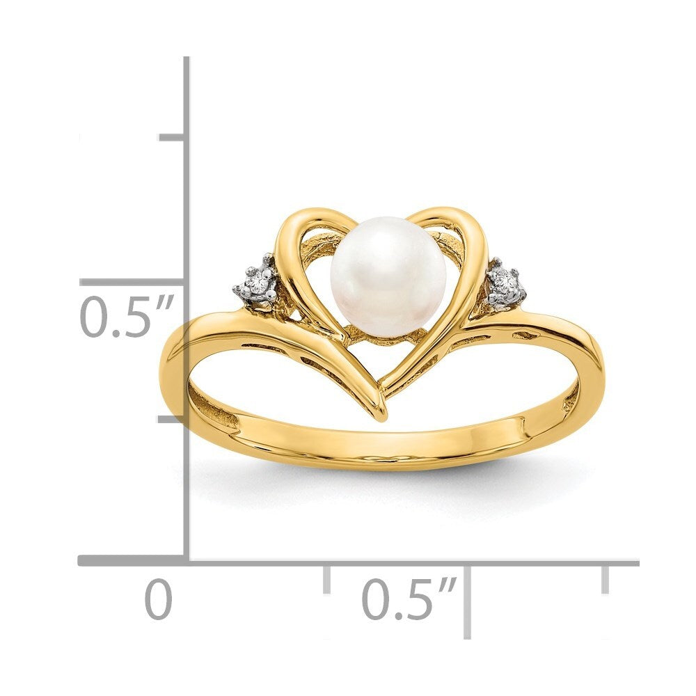 14K Yellow Gold FW Cultured Pearl and Diamond Heart Ring
