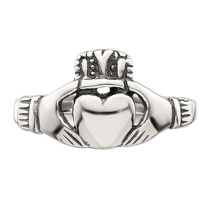 Sterling Silver Antiqued Claddagh Ring Size 7