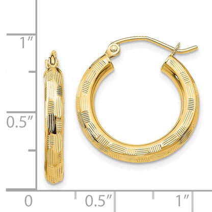 14k Yellow Gold Diamond-cut Hoop Earrings Gift for Women