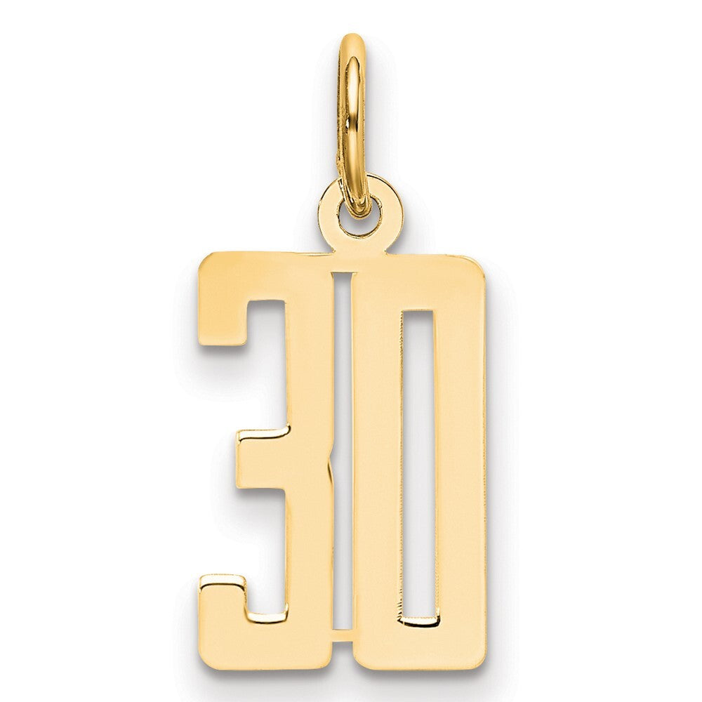 14k Yellow Gold Small Elongated Number 30 Charm Pendant for Women