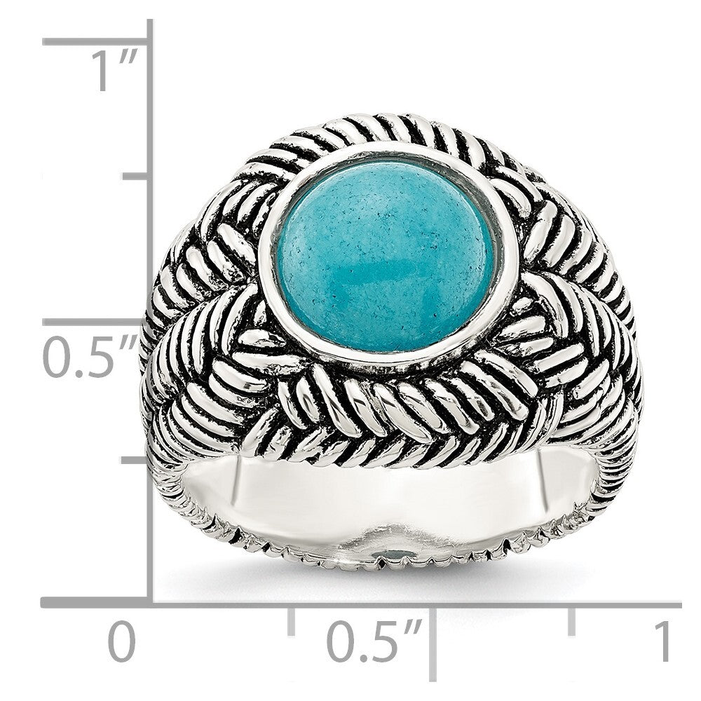Sterling Silver Oxidized Imitation Turquoise Ring Size 7