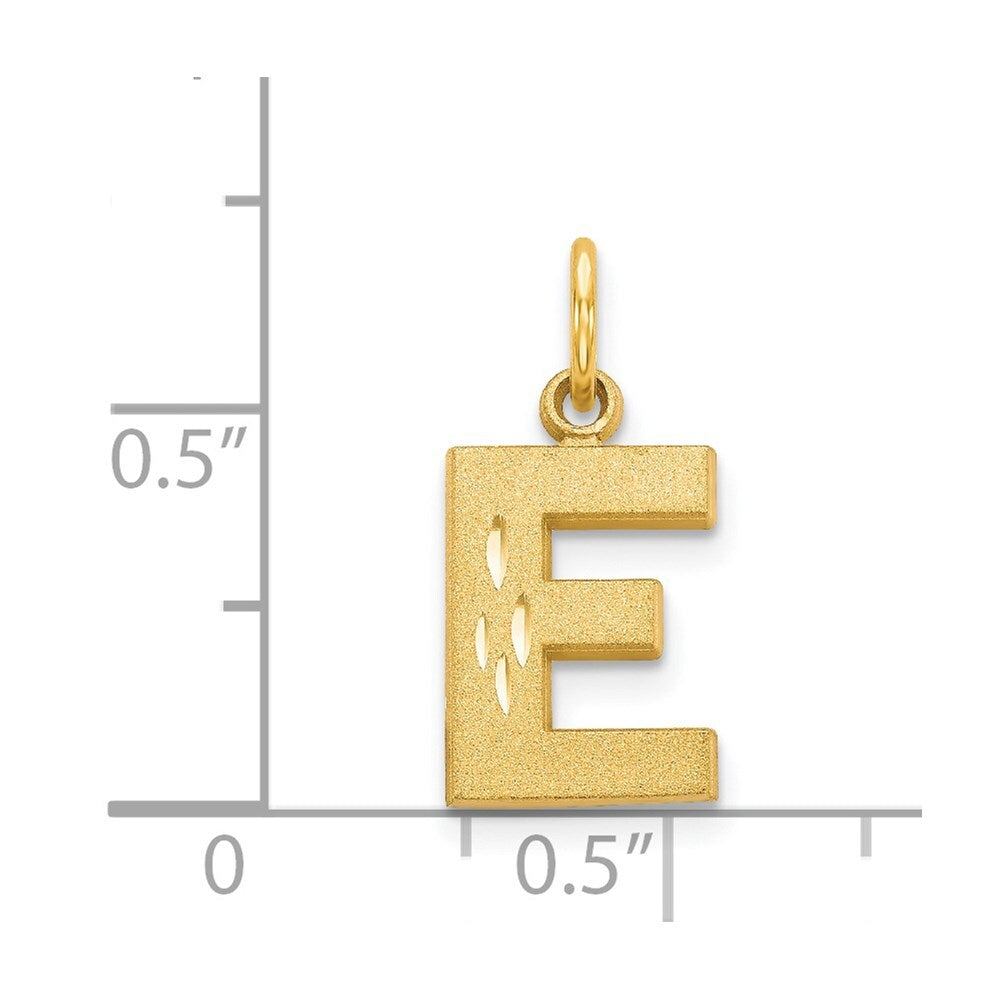 14k Yellow Gold Satin Diamond-cut Letter E Initial Charm Pendant for Women