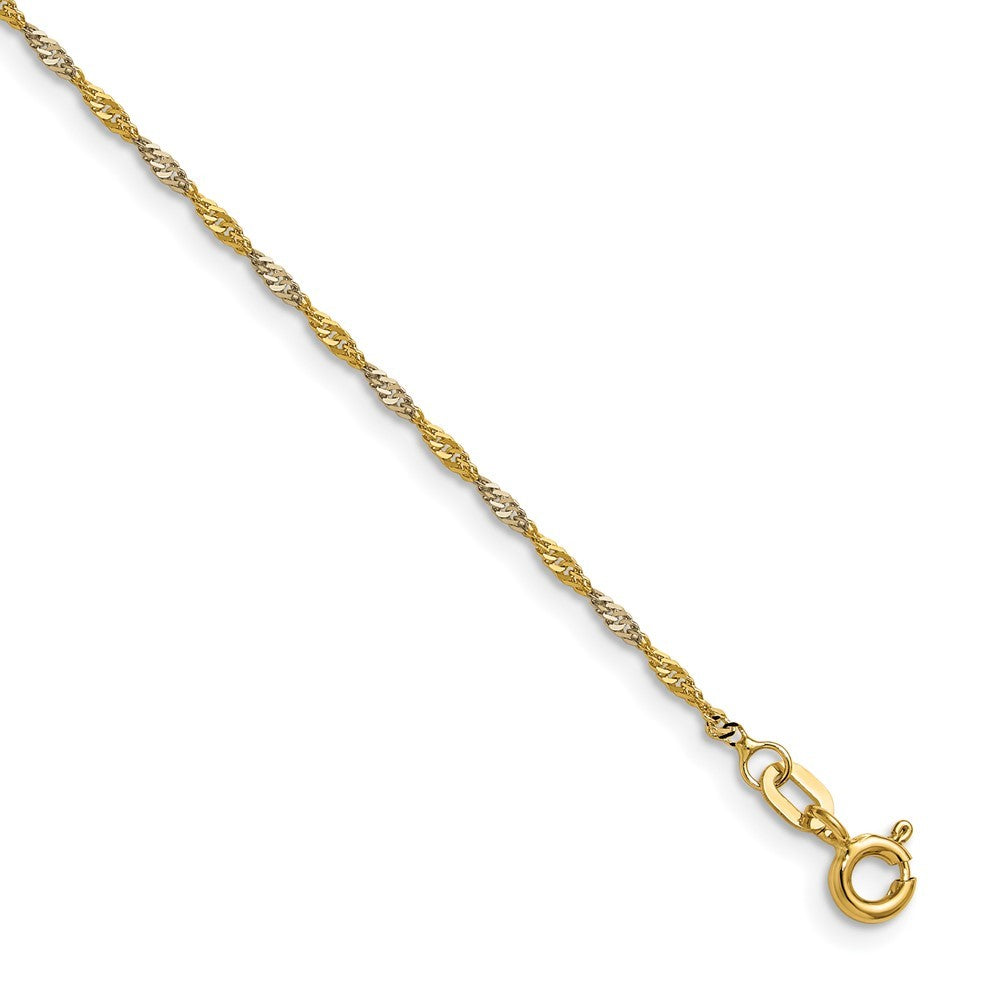 14k Yellow Gold Yellow Gold with Rhodium 1.4mm Singapore Chain Necklace