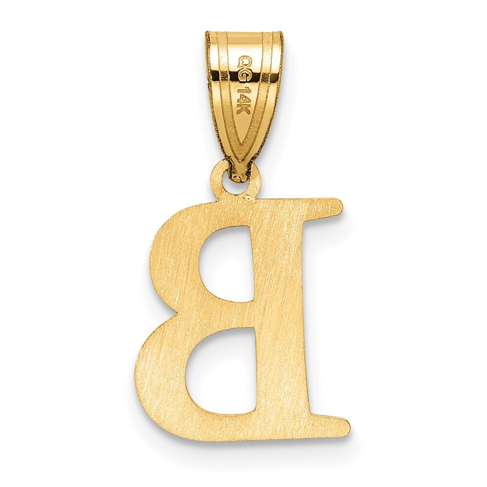 14k Yellow Gold Polished Etched Letter B Initial Pendant for Women