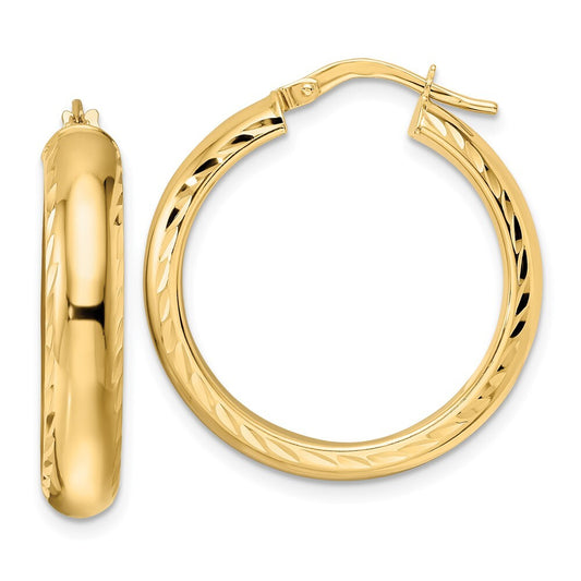 14k Yellow Gold Polished & Diamond-cut Hoop Earrings