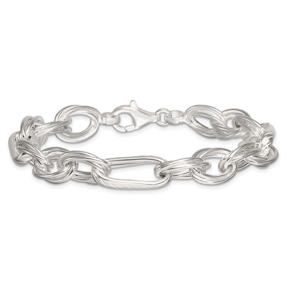 Sterling Silver Polished and Textured Triple Link and Twisted Link 8" Bracelet