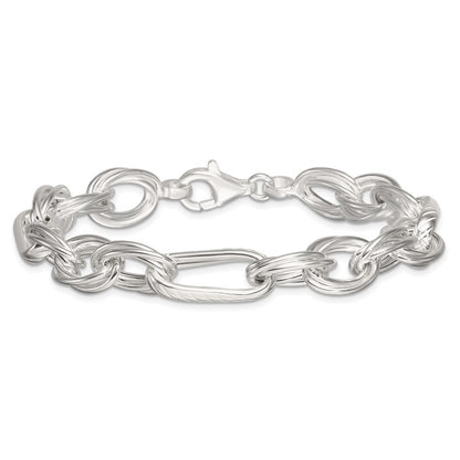 Sterling Silver Polished and Textured Triple Link and Twisted Link 8" Bracelet