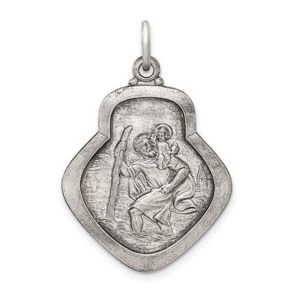 Sterling Silver Antiqued Saint Christopher Medal Pendant