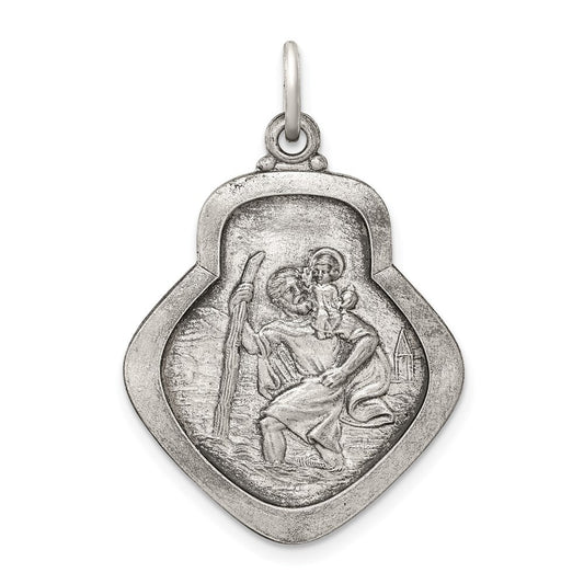 Sterling Silver Antiqued Saint Christopher Medal Pendant